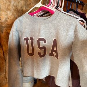 Brandy Melville Gray USA Crew Neck Sweater